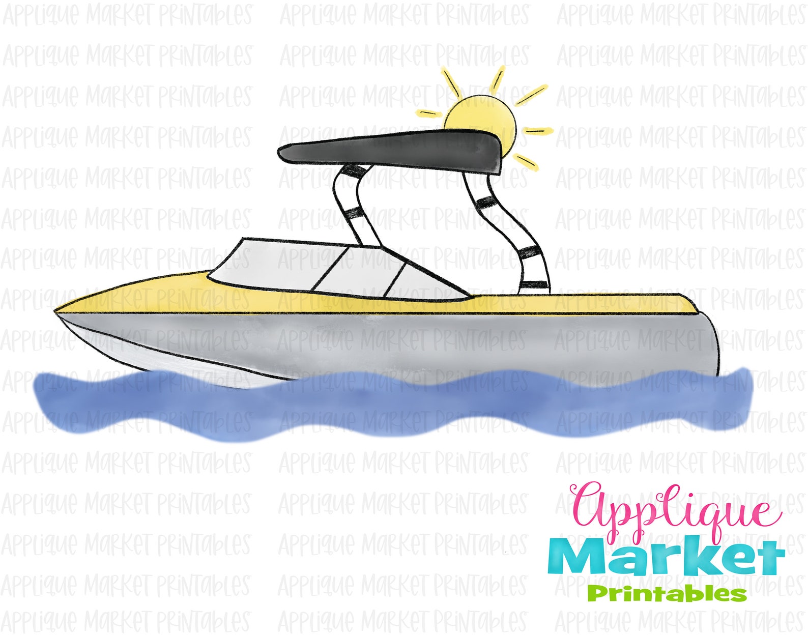 Ski Wakeboard Lake Boat Watercolor Printable PNG, Sublimation Design