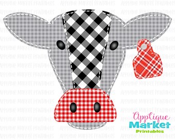 Cow Steer Head Faux Applique Plaid Watercolor Printable PNG, Sublimation Design, Digital Instant Download for Heat Transfer