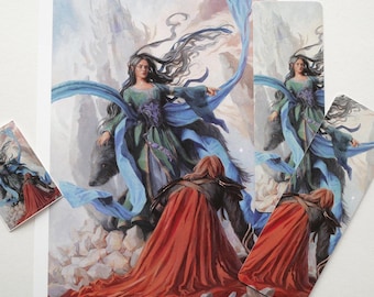Lúthien and Huan defeat Sauron | Silmarillion Art Print 7 x 10", Bookmark, Sticker | Acrylic Fantasy Illustration