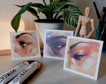 Greek Mythology inspired Eye Painting Prints - "In Your Eyes" Print Trio, hand-embellished, Ariadne, Arachne, Siren Art Prints, Set of 3