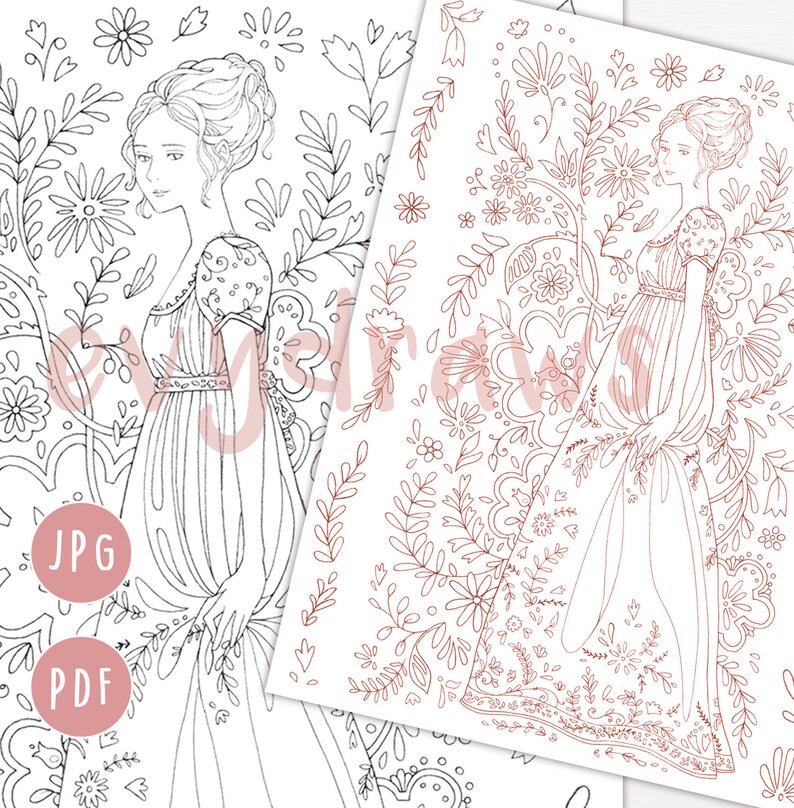 Regency Line Drawing Historical Fashion 'regency' Printable Coloring Page - Coloring for ...