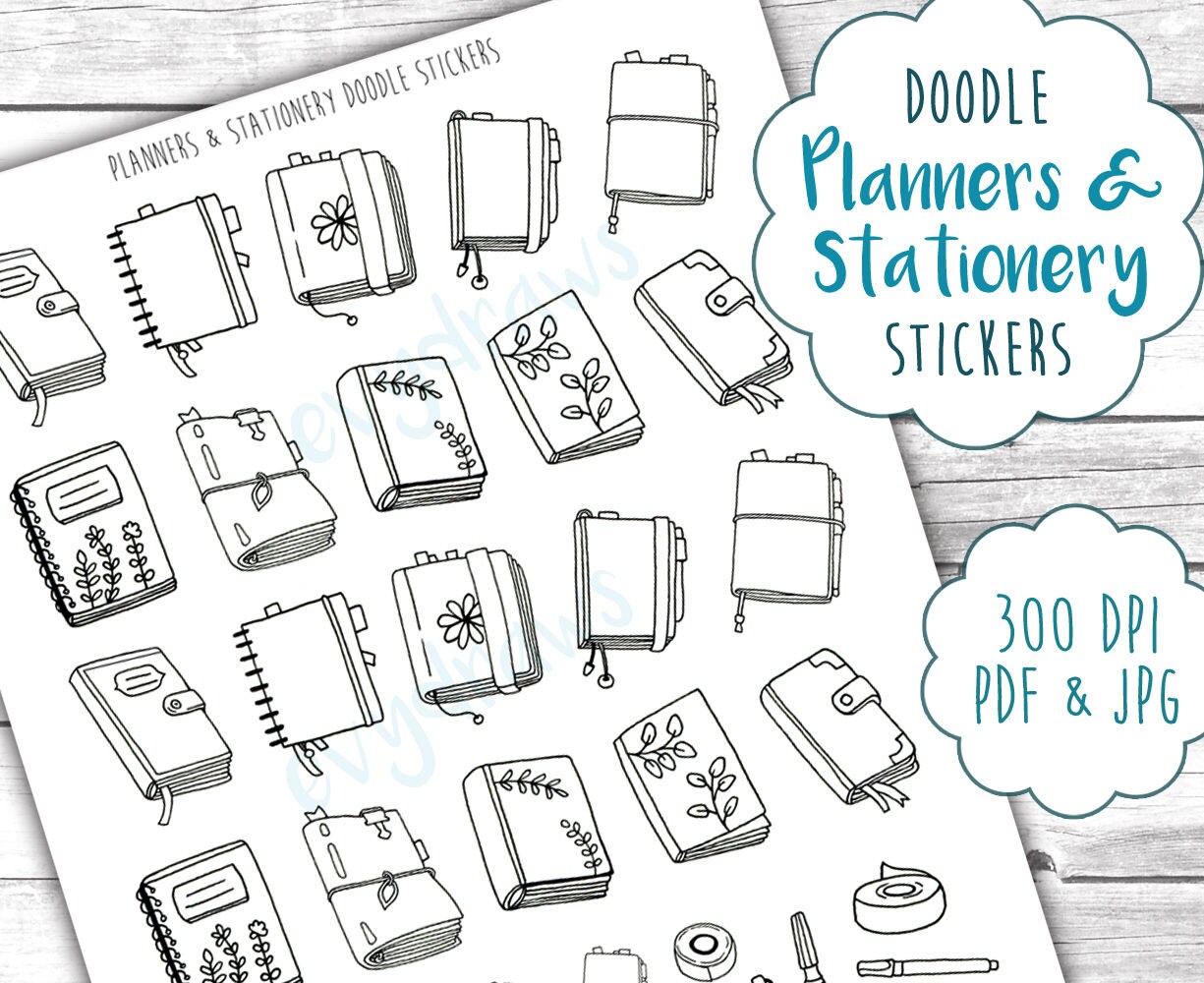 Planners & Stationery Doodle Stickers Printable Handdrawn Etsy