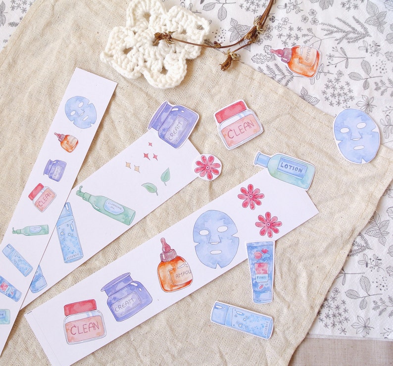 beauty sticker printables korean skincare routine journal