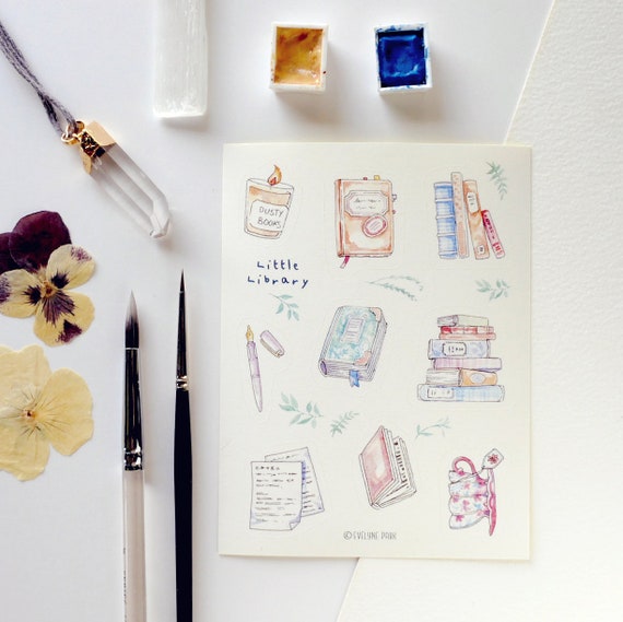 Reading & Writing Sticker Art Books Little Library Etsy