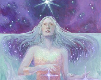 Galaxy Mermaid "Sea of Stars" | Mermay Art Print 6 x 9, Mermaid Painting, Acrylic Painting Prints, Fantasy Artwork