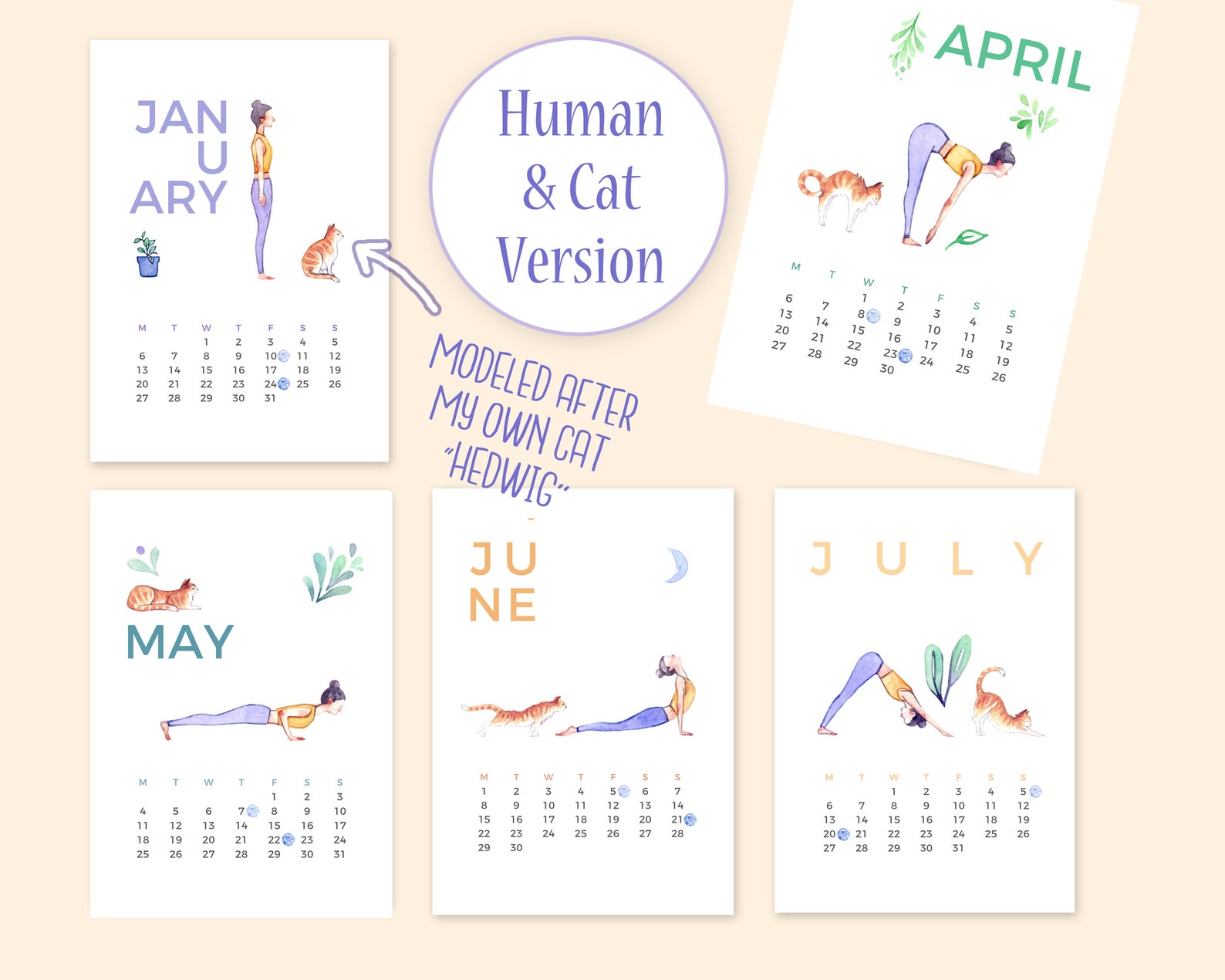 Yoga & Cat Calendar 2020 Printable Digital Download Etsy