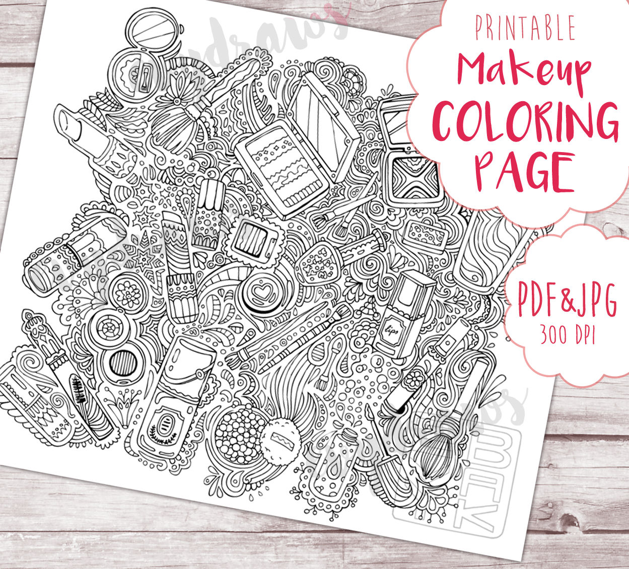 Download Makeup Art Printable Coloring Page Hand Drawn Doodle Pattern | Etsy