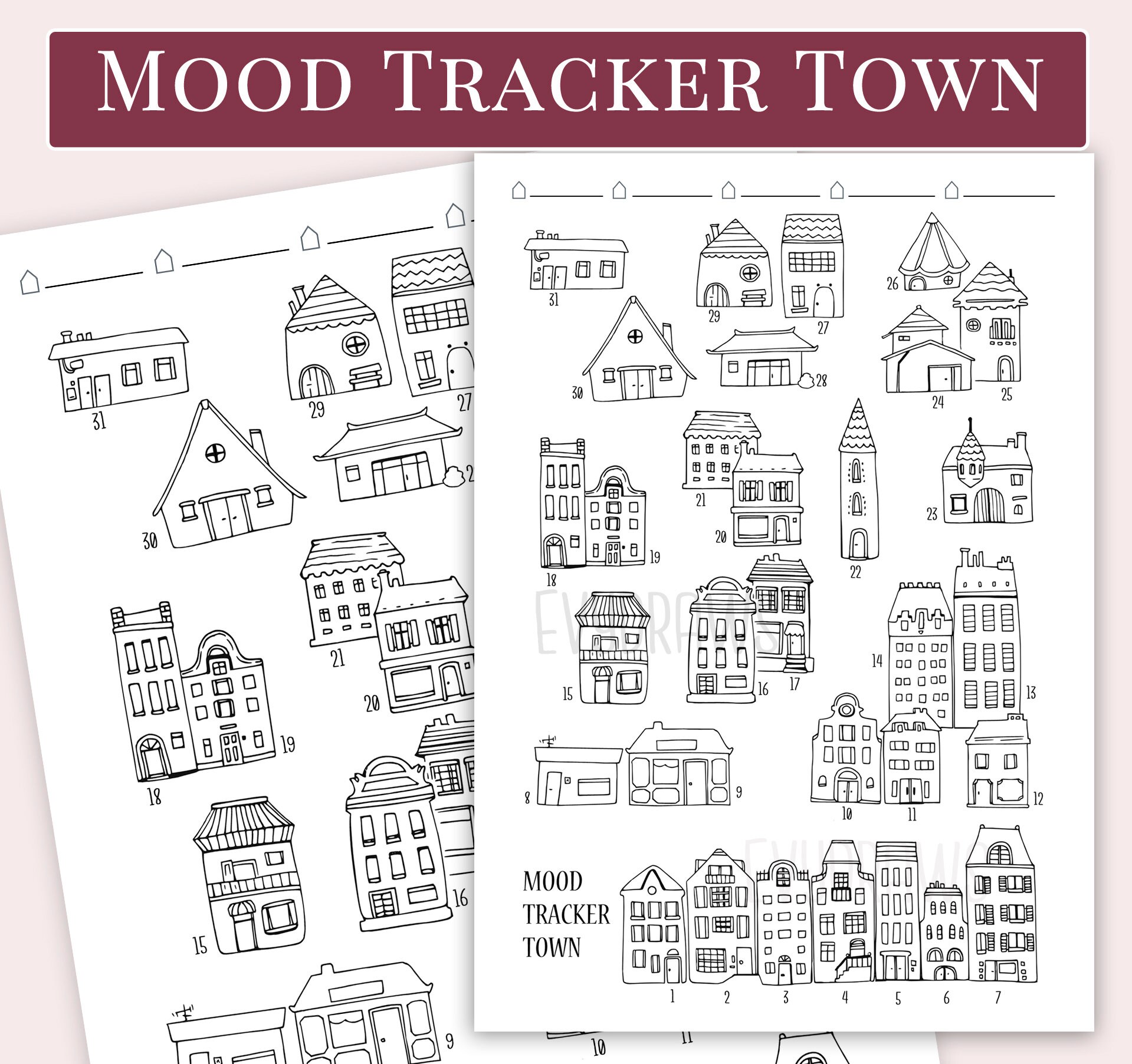 Mood Tracker Printable Cute Doodle Houses Hand-drawn | Etsy UK