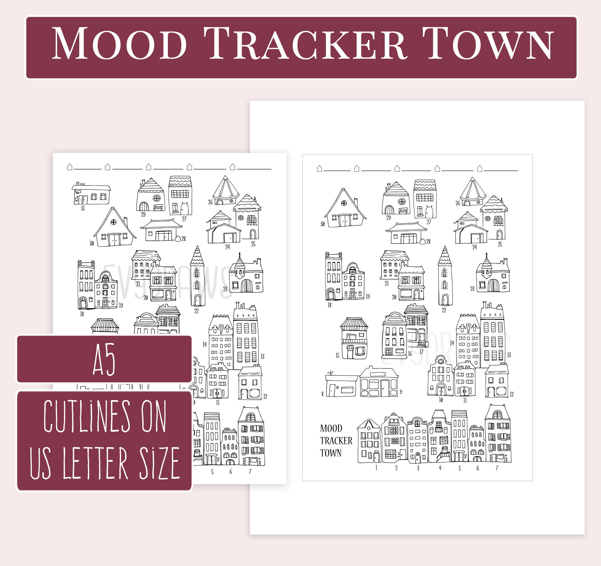 Mood Tracker Printable Cute Doodle Houses Hand-drawn | Etsy UK
