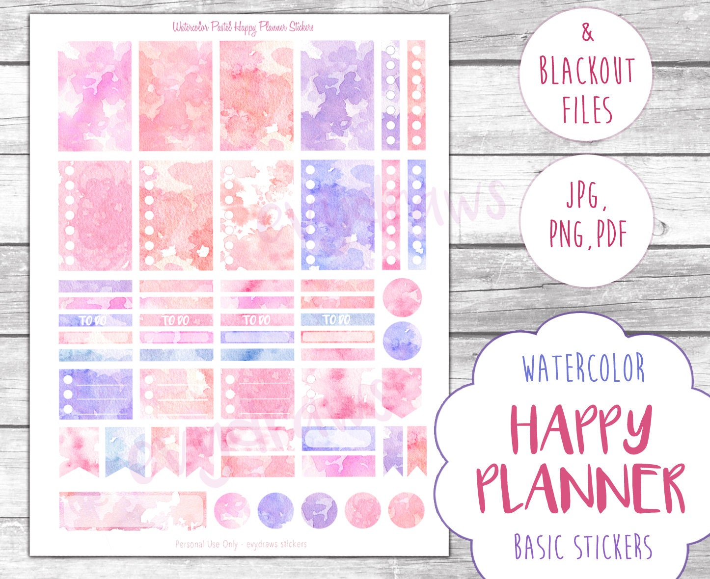 watercolor pastel happy planner stickers printable mambi