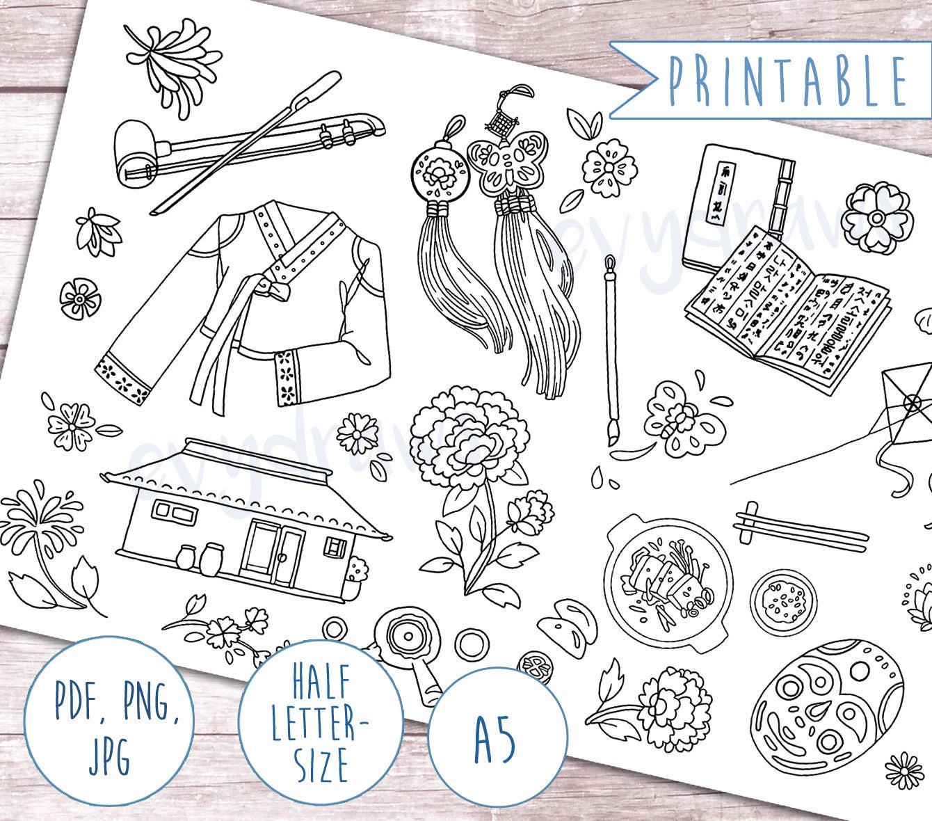 Coloring Page traditional Korea Printable Etsy Canada