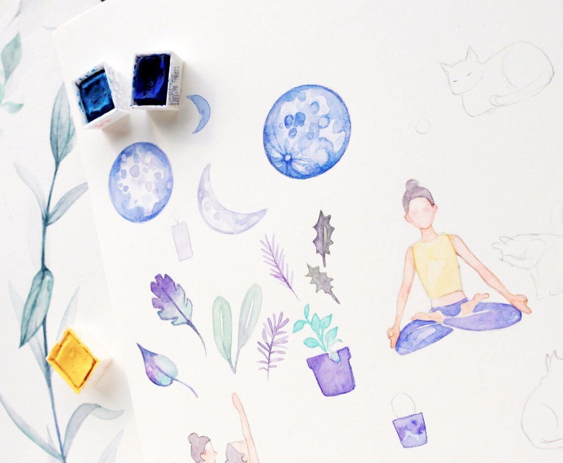 Yoga Stickers PRINTABLE Yogi Sticker Art Watercolor Etsy