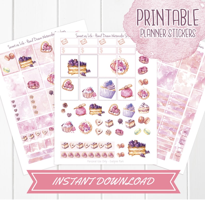 Sweet Printable Planner Stickers Hand Drawn Dessert & Cake Etsy Sweet Printable Planner Stickers Hand Drawn Dessert & Cake Etsy