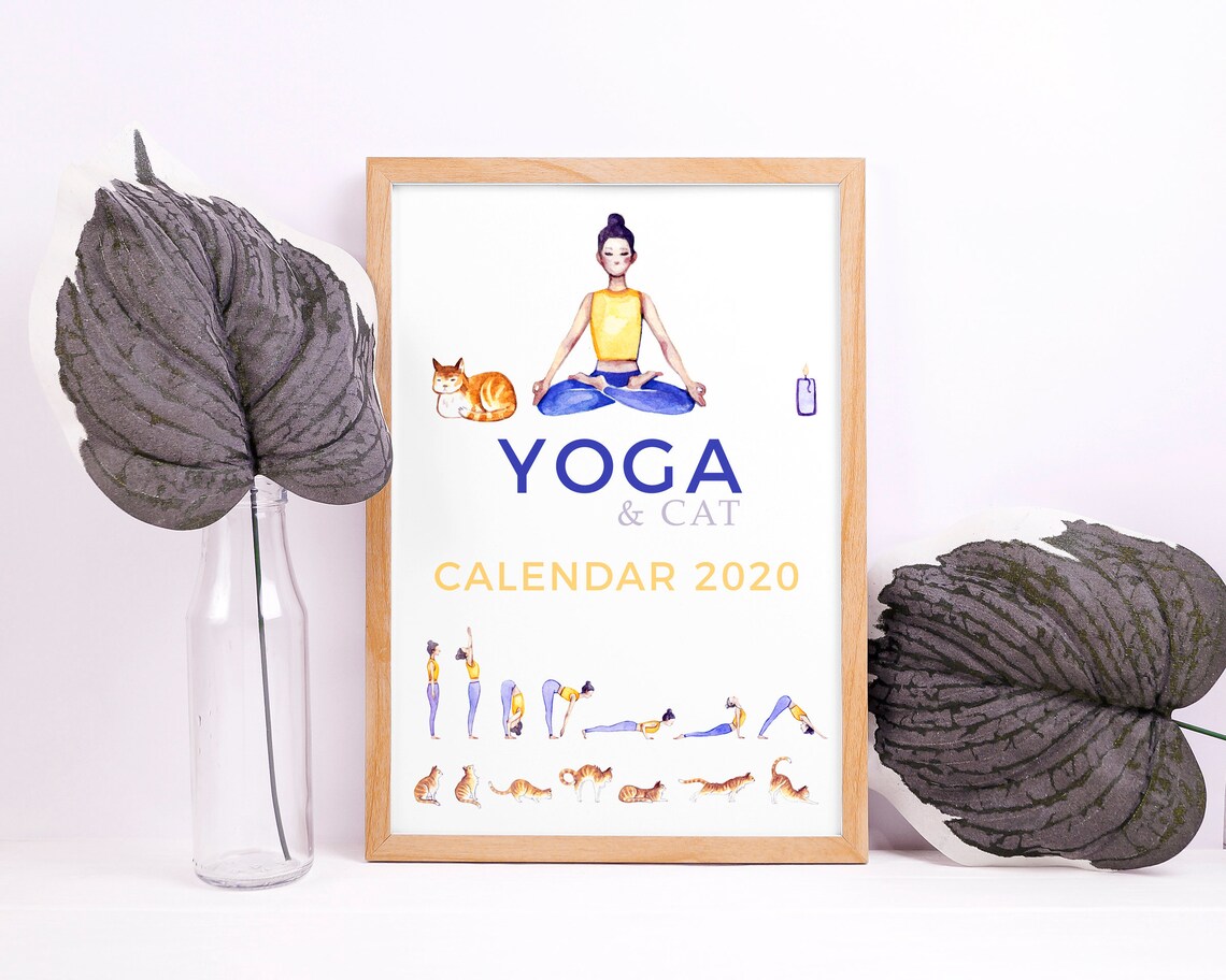 Yoga & Cat Calendar 2020 Printable Digital Download Etsy