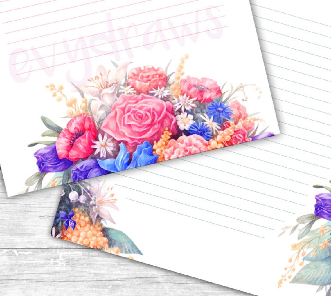 Watercolor Floral Note Printable Romantic Notes &amp; Letter | Etsy