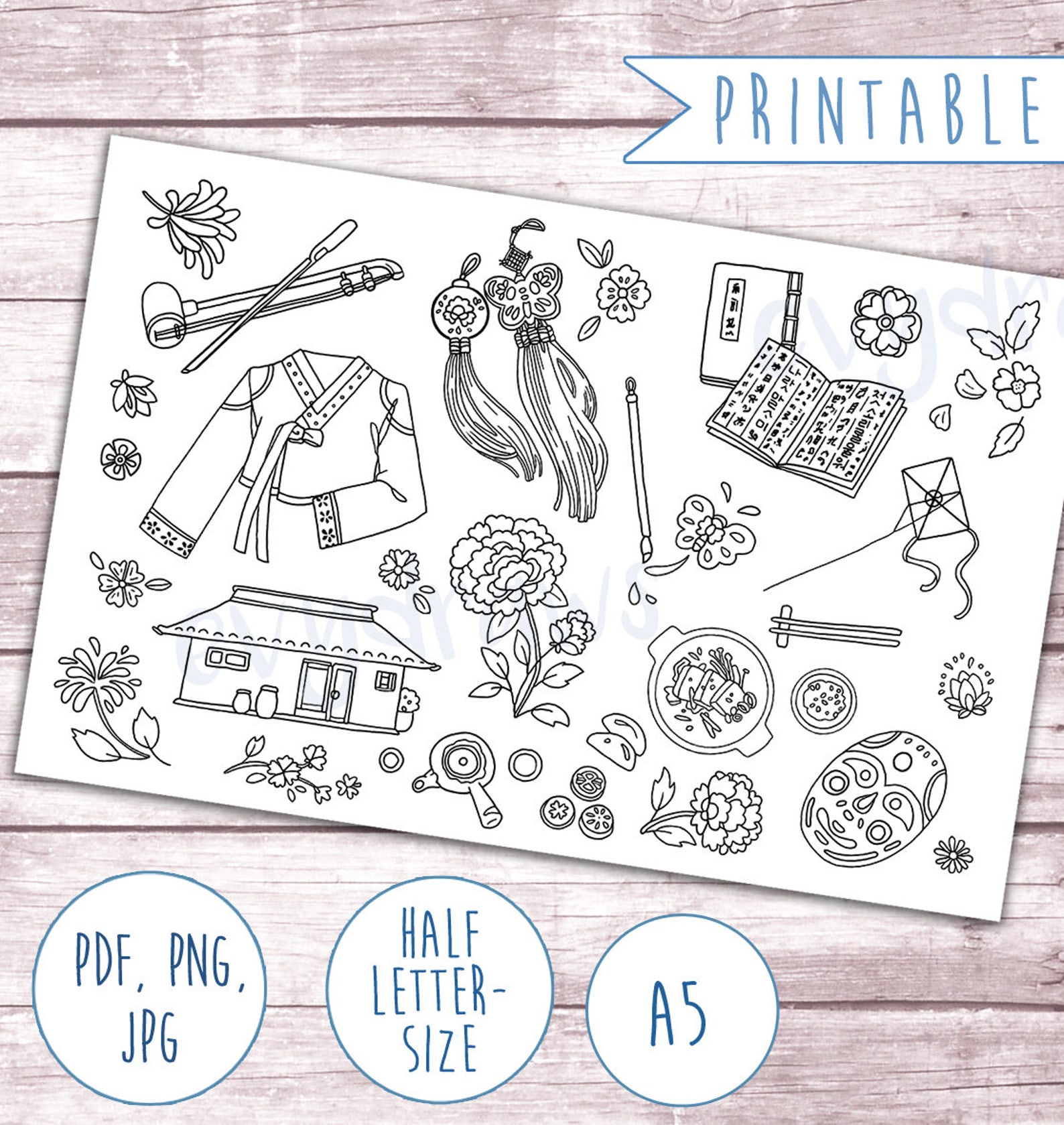 Coloring Page Traditional Korea Printable Etsy