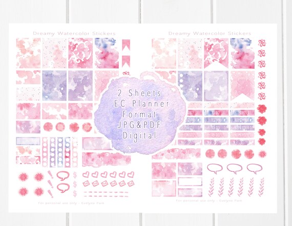 watercolor planner stickers printable hand drawn aquarelle etsy