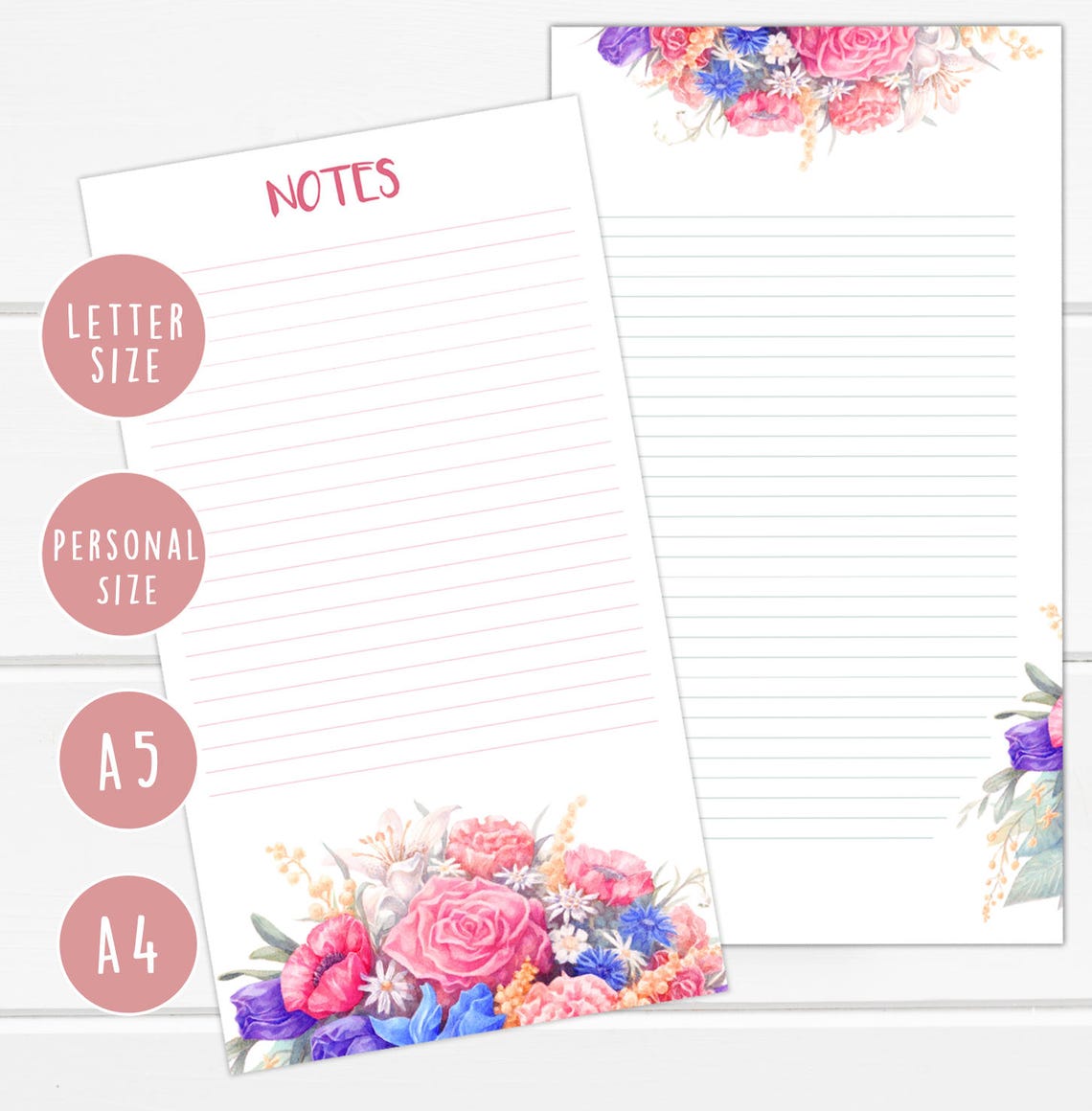 Watercolor Floral Note Printable Romantic Notes &amp; Letter | Etsy