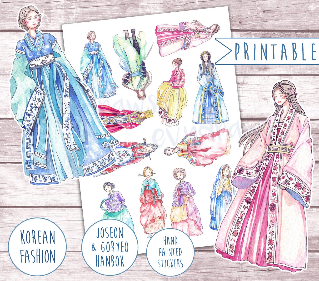 korea hanbok printable stickers korean culture traditional etsy