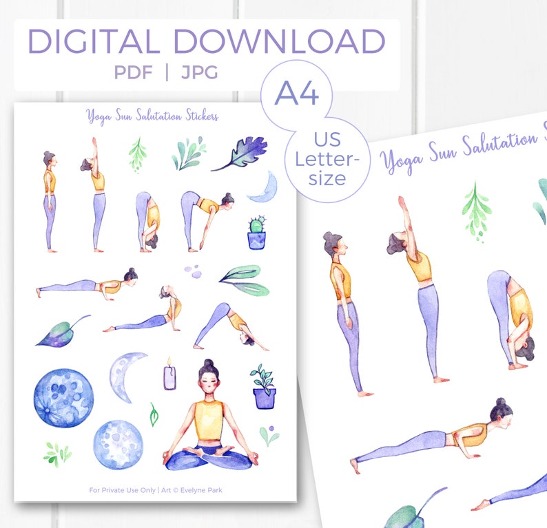 Yoga Stickers PRINTABLE Yogi Sticker Art Watercolor Etsy