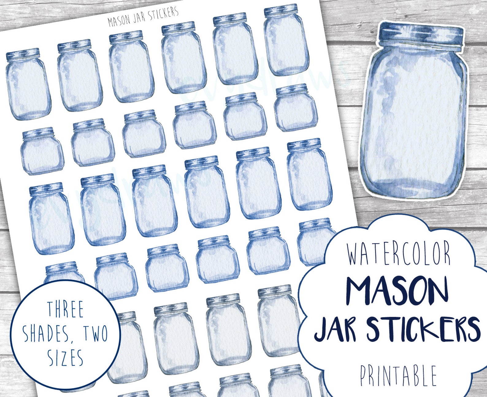 Mason Jar Stickers Printable Watercolor Mason Jars Sticker - Etsy