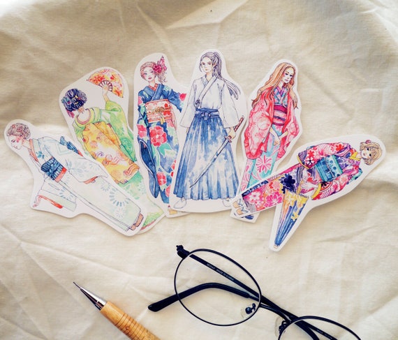 japan stickers printable kimono women girls etsy sweden