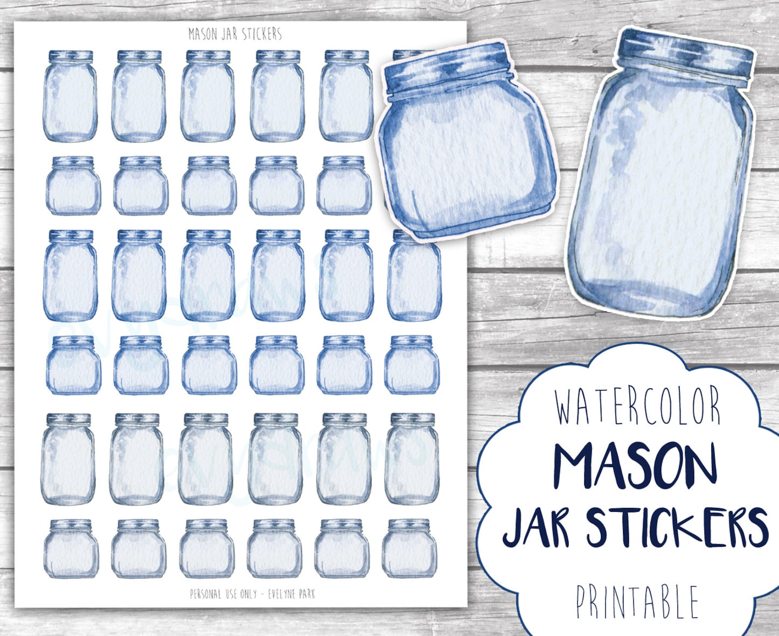Mason Jar Stickers Printable Watercolor Mason Jars Sticker Etsy
