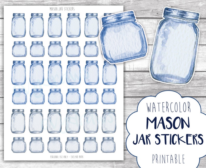 Mason Jar Stickers Printable Watercolor Mason Jars Sticker Etsy