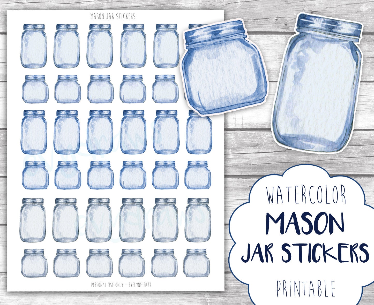 Mason Jar Stickers Printable Watercolor Mason Jars Sticker Etsy