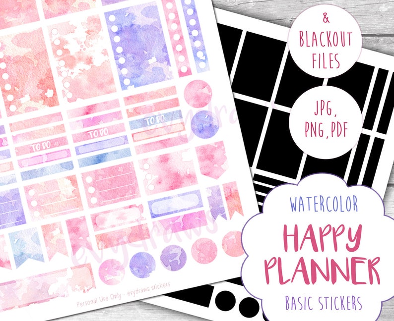 watercolor pastel happy planner stickers printable mambi etsy