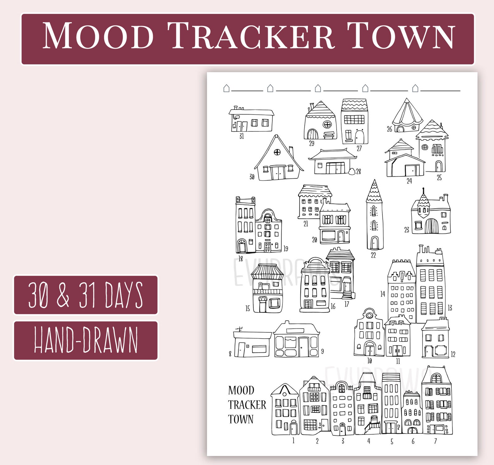 Mood Tracker Printable Cute Doodle Houses Hand-drawn | Etsy UK