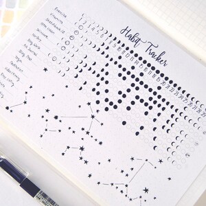 Habit & Task Tracker Printable Moon Phases and Stars Planner Insert, A5 ...