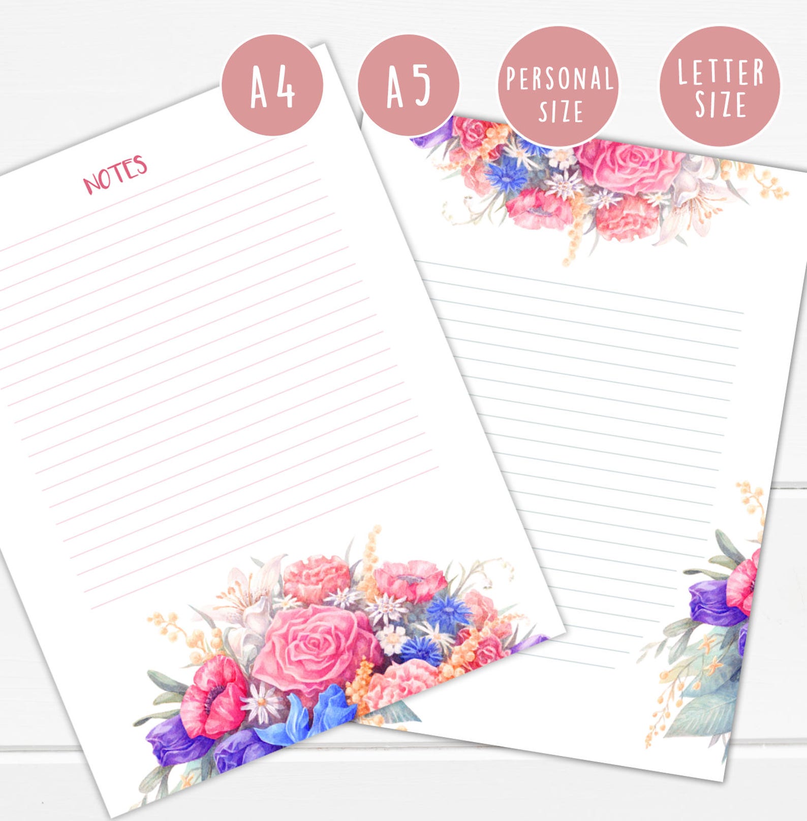 Watercolor Floral Note Printable Romantic Notes &amp; Letter | Etsy