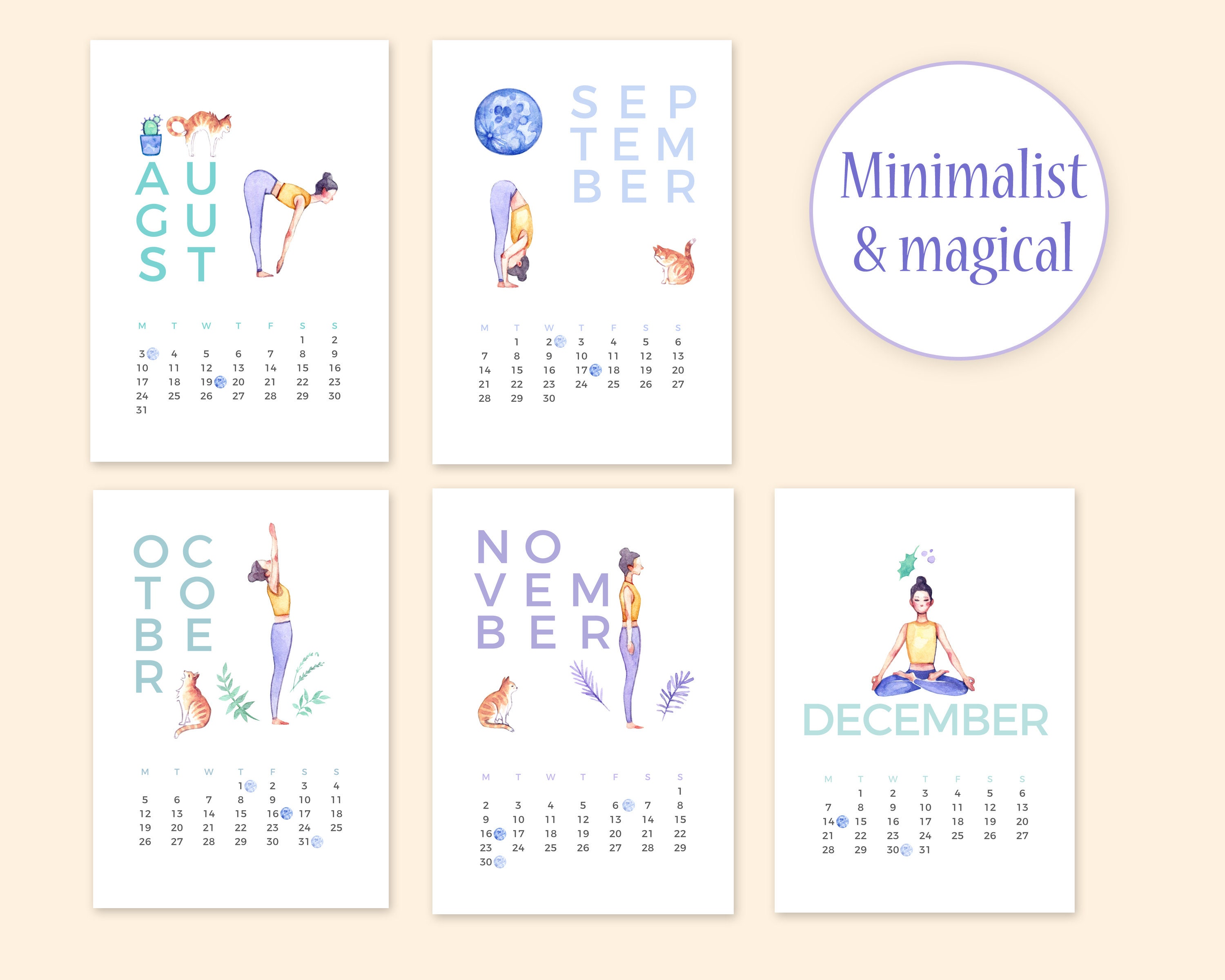 Yoga & Cat Calendar 2020 Printable Digital Download Etsy