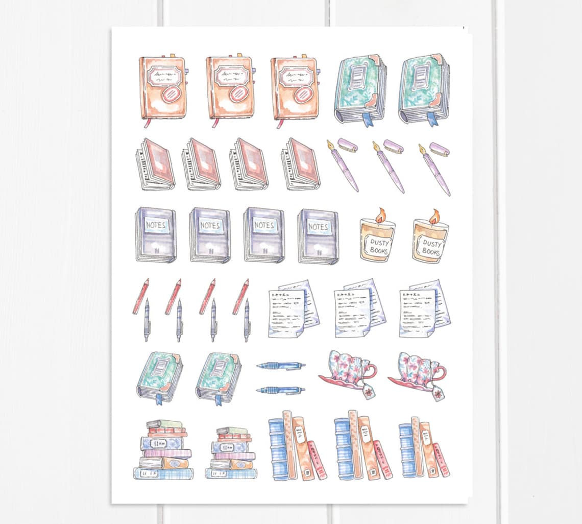 Book Stickers Printable Books & Novel Writing Hand-drawn - Etsy
