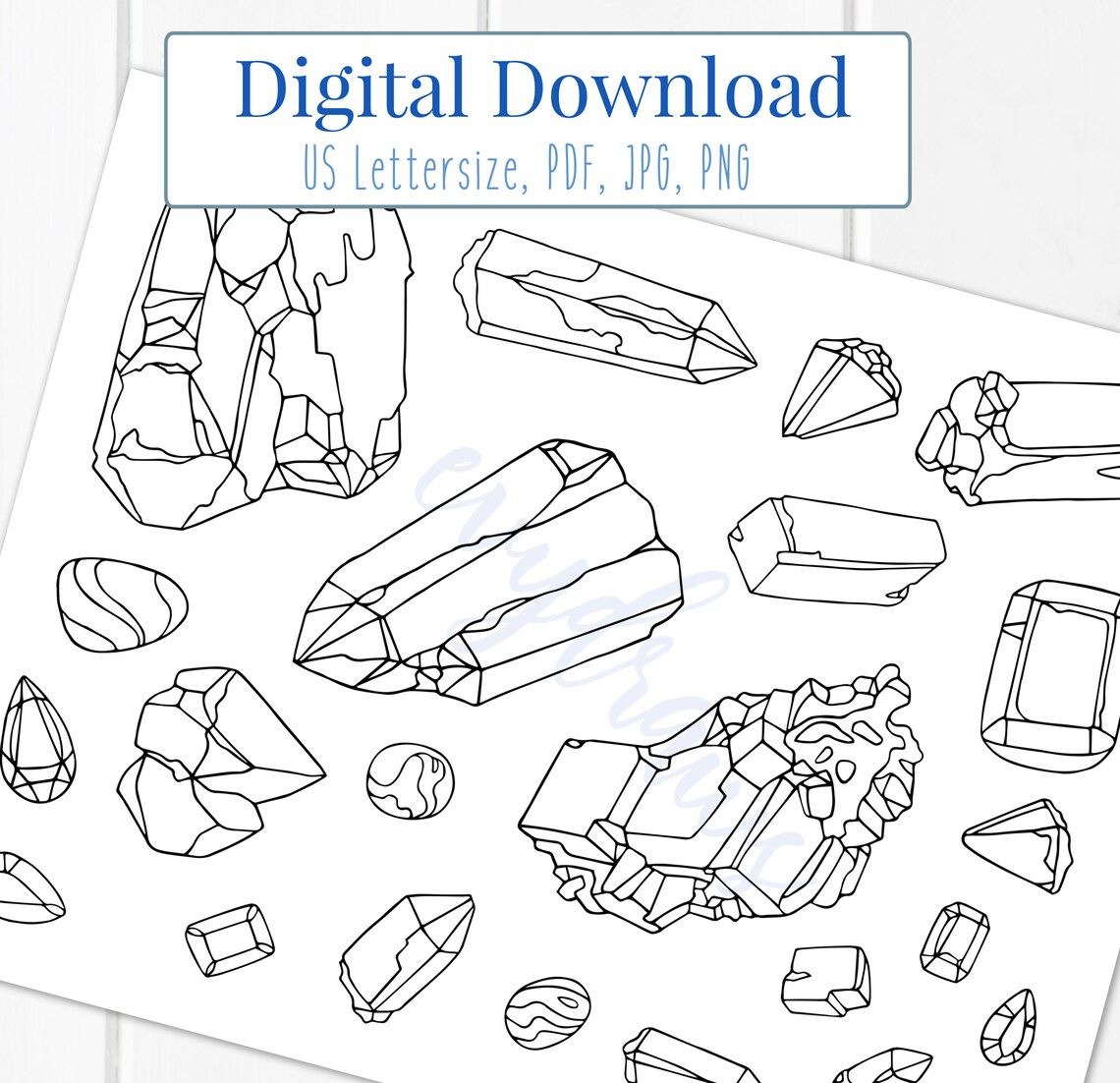 Hand-Drawn Crystals Coloring Page for Adults DIGITAL | Etsy