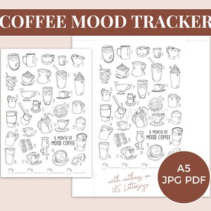 Bullet Journal coffee Mood Tracker Printable Page Hand-drawn Planner ...