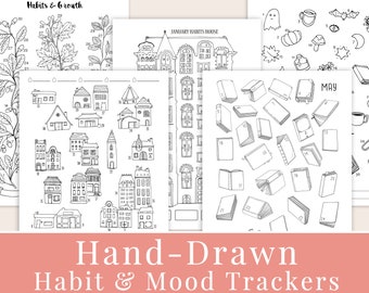 Kit de Bullet Journal 2025 / Paquete de seguimiento de estados de ánimo y hábitos / Juego de páginas de planificador A5 imprimibles, descarga digital, diario de libros, diario de arte