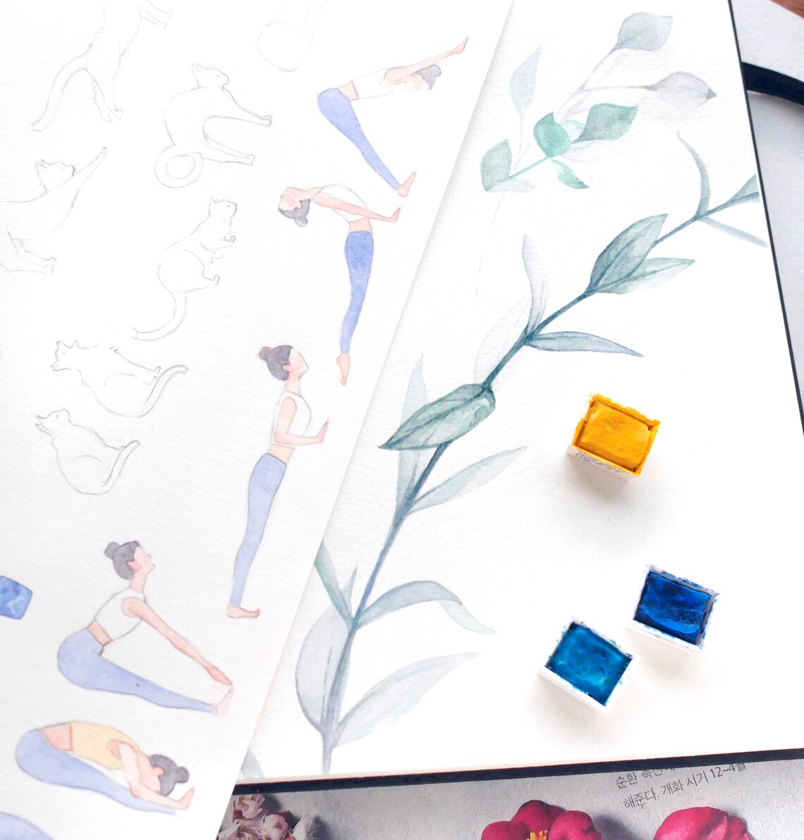 Yoga Stickers PRINTABLE Yogi Sticker Art Watercolor Etsy