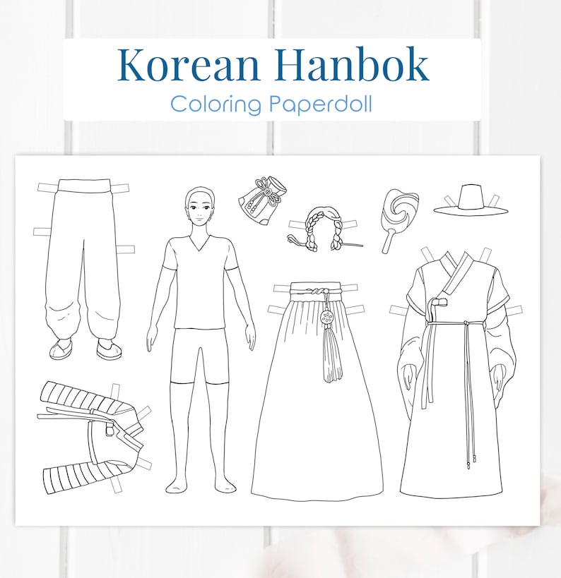 Korean Hanbok Paperdoll Printable Traditional Korea Coloring - Etsy Sweden