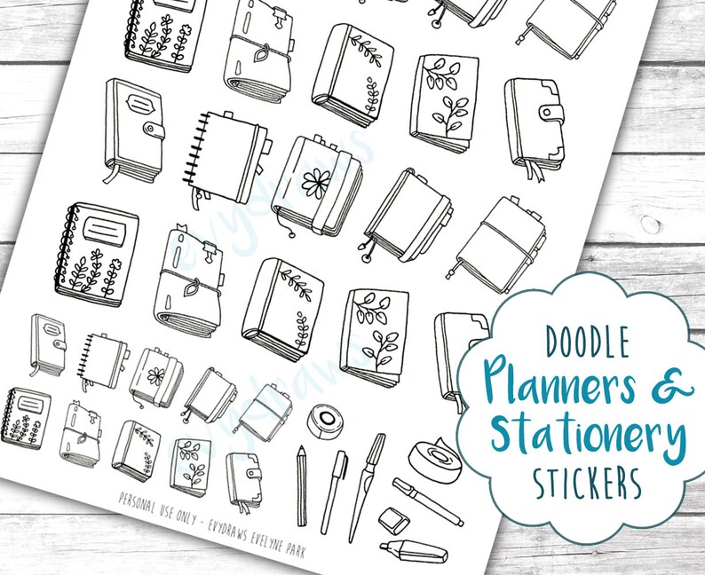 Planners & Stationery Doodle Stickers Printable Handdrawn Etsy