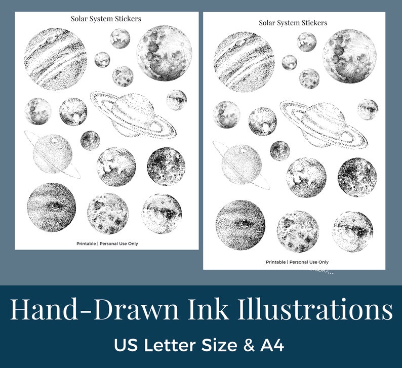 Planet Stickers Printable Planets Moon Illustration Etsy