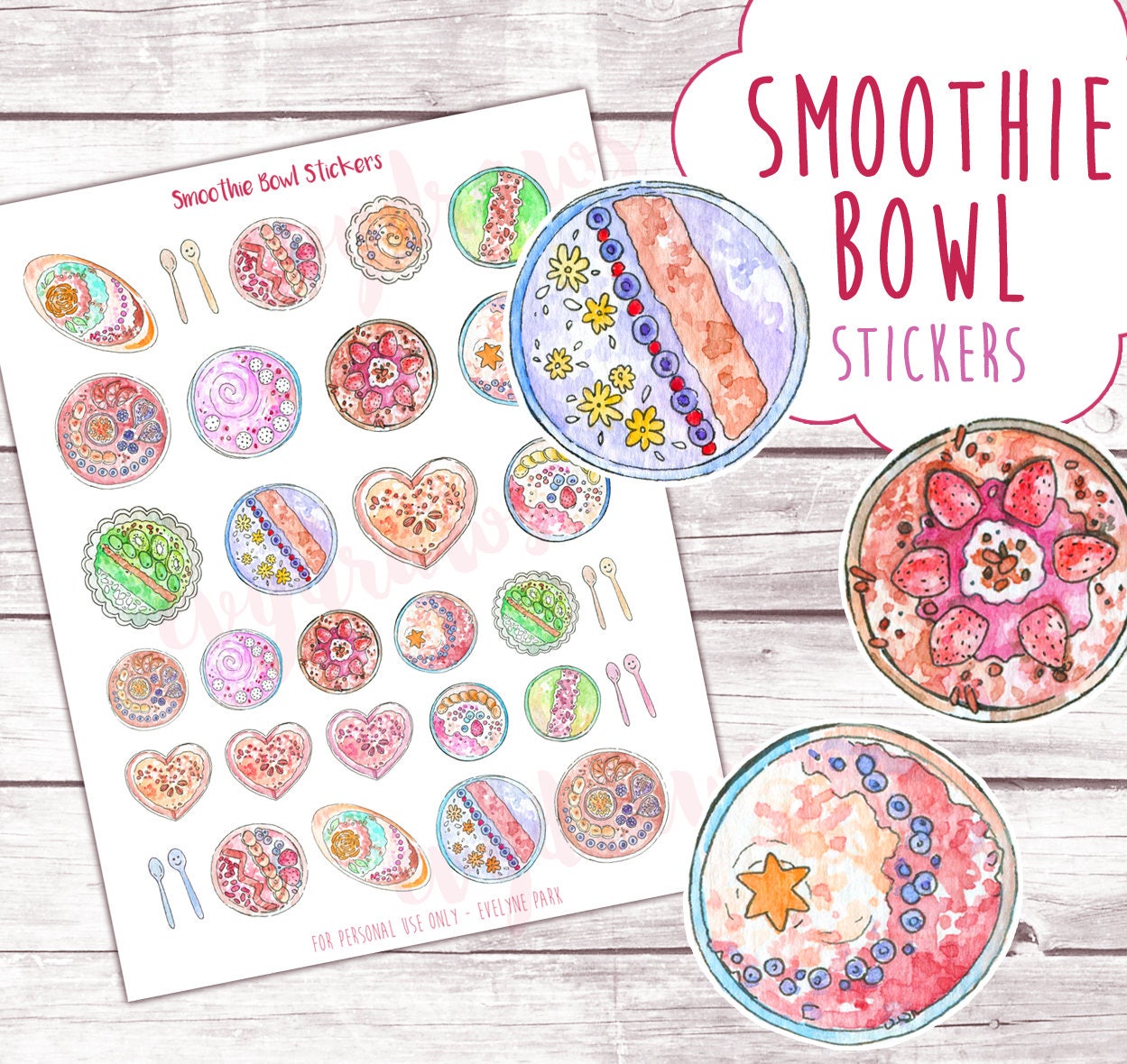 Smoothie Bowl Stickers Printable Meal Planner Sticker Etsy
