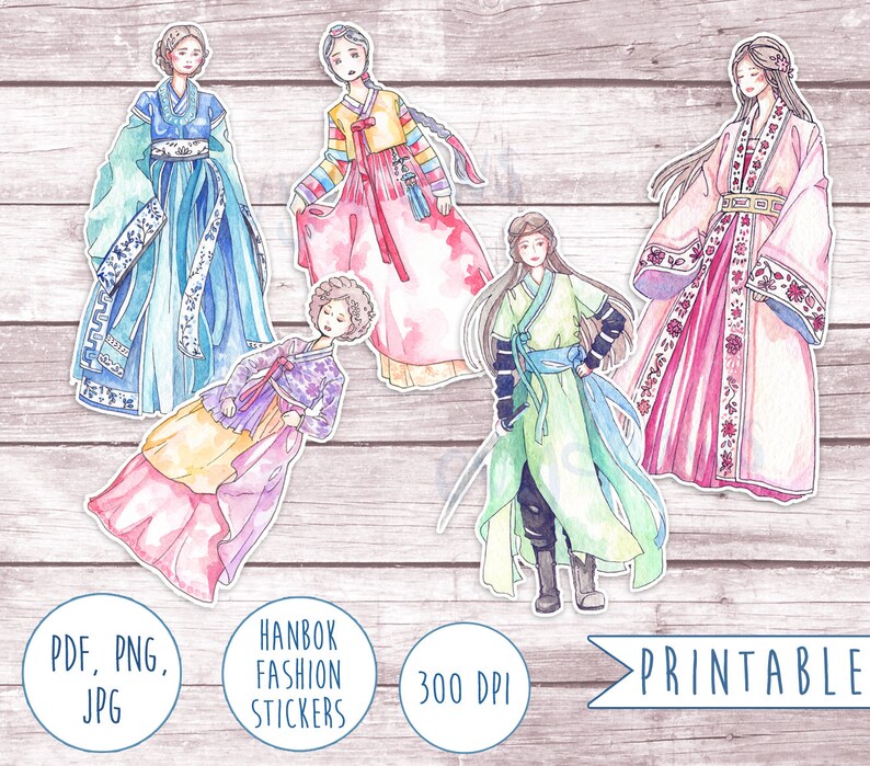 korea hanbok printable stickers korean culture traditional etsy
