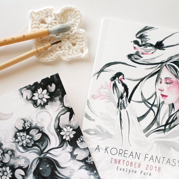 Inktober 2018 Artbook Zine | Korean Fantasy, Mythology & Folklore on 32 Pages | Ink Illustration Zine, Korea Art, South Korea Art Prints