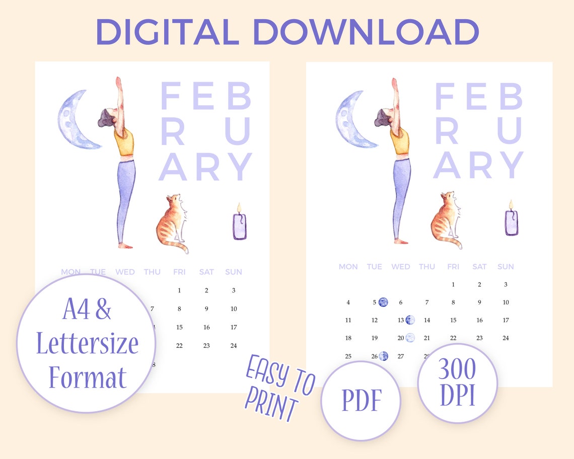 Yoga & Cat Calendar 2020 Printable Digital Download Etsy