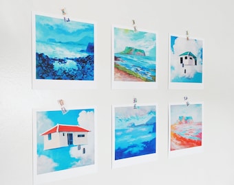 Jeju Island Korea Art Prints | Print Set of 6 Jejudo Paintings, South Korea Landscapes, Korean Landscape Artwork, Traditional Houses