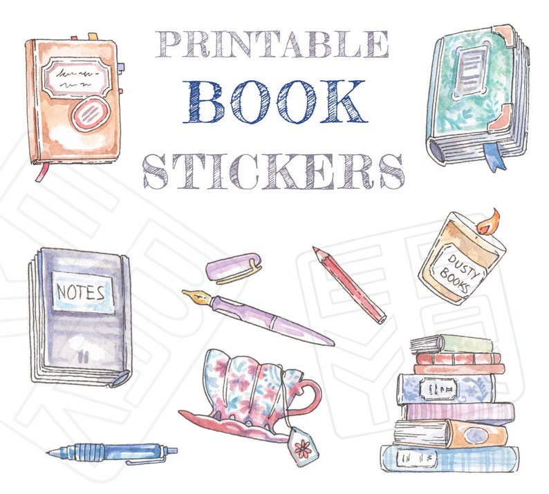 Book Stickers Printable Books &amp; Novel Writing Hand-Drawn | Etsy