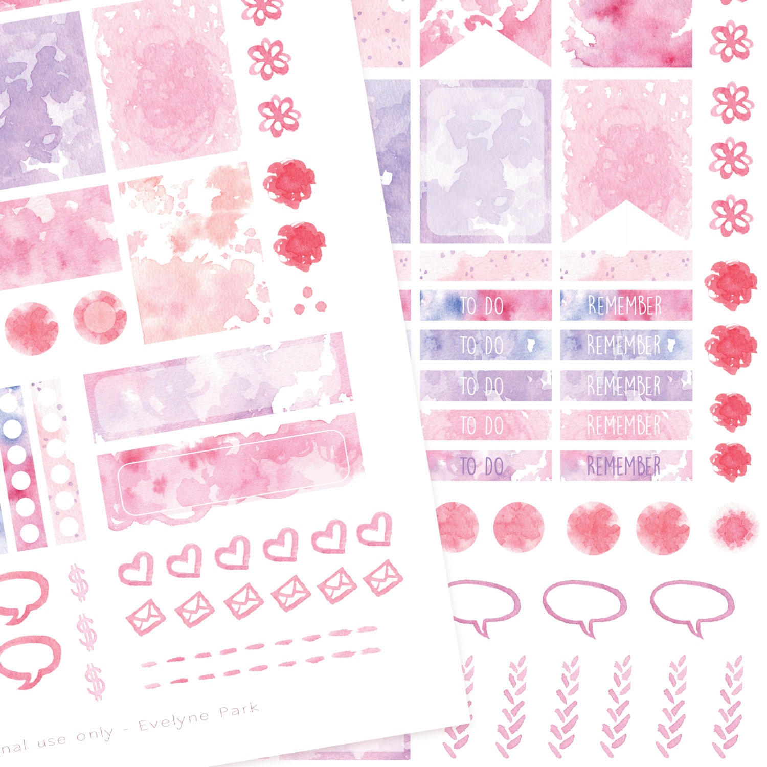 Watercolor Planner Stickers Printable Hand Drawn Aquarelle Etsy