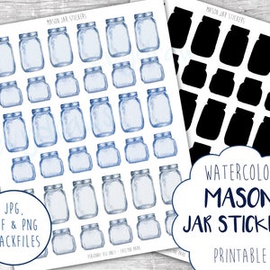 Mason Jar Stickers Printable Watercolor Mason Jars Sticker - Etsy